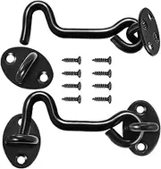 Cabin Hook and Eye Latch, 2 Pack 4 Inches Barn Door Latch and Privacy Hooks, Best for Window, Bedroom, Sliding Door (Black)