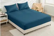 LINENOVA Cooling Bamboo Blend Fitted Sheet Set - Biscay blue