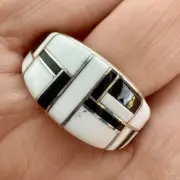 Navajo White Buffalo Inlay Turquoise Mens Ring Band Sz 11 Sterling Karen Skeet