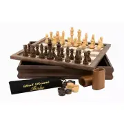 Dal Rossi Italy Flip Top 3 in 1 Chess Checkers Backgammon Set 35cm Walnut Board