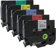 NEOUZA 5Pk Compatible for Brother P-Touch Laminated Tze Tz Label Tape 18Mm X 8M 3/8 Inch X 26.2 Feet (Set of Black Print On 5 Colors)
