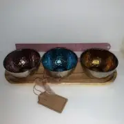 Acacia Tray Bowls Jewel Tones Set Apothecary Altar Spell Ritual Witchy Kitchen