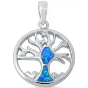 Blue Opal Tree Of Life .925 Sterling Silver Pendant