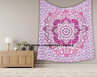 Indian Ombre Mandala Wall Hanging Cotton Tapestry Throw Ethnic Pink Bedspread