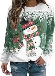 [DuBom] Light Sweaters Women Womens Christmas Top Snowman Print Sweatshirt Casual Long Sleeve Round Neck Loose Pullover Full Hoodie