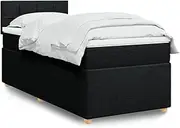 vidaxl Box Spring Bed with Mattress and Topper - King Single Black Fabric Modern Bedroom