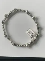BRIGHTON Monte Carlo Pearl/Crystal/Silver Hinged Bangle Bracelet 7”- 19g NEW Tag