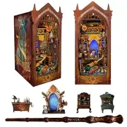 Magic Book Nook Kit with Remote Wand, 3D Wooden Puzzle, Dollhouse Miniature B...