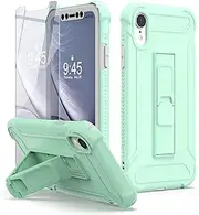 ORETECH Compatible with iPhone XR Case, with [2 x Tempered Glass Screen Protectors] [Heavy Duty Protection] [Kickstand & Phone Holder] 5 in 1 Full Body Shockproof Protective Cover for iPhone Xr -Green