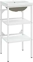 vidaXL Bathroom Washbasin Frame with Built-in Ceramic Basin - White Iron, Modern Design, Overflow Equipped, Easy to Clean