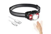 Head Torch Rechargeable, Red & White Light LED Headtorch, 5 Modes, Motion Sensor Headlamp, Adjustable IPX4 Waterproof Headlight for s, Adults, Camping, Running, Fishing, Hiking - Black