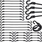24 Pieces Mini Bungee Cords with Hooks Small Bungee Cords Black Bungie Straps