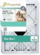 Proairtek AF14181M11DWH Model Diamond 14x18x1 Pack of 4 Air Filters, MERV 11; One "Diamond" Activated Carbon Tile to Neutralize Odors; Durable Electrostatic Pleated Design; Made in USA