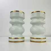 Vintage Shafford White & Gold Candlestick Holder Set