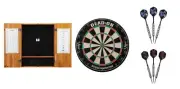 Bristle Dartboard + Oak Cabinet + Rock & Roll & Fatal Darts Set