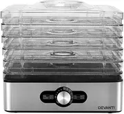 Devanti Food Dehydrator, 5 Trays 240W Stainless Steel Electric Dehydrators Dryer Machine Oven Jerky Yogurt Fruit Maker Home Small Kitchen Appliances, Adjustable Temperature Control Silver