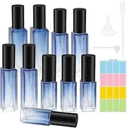 [Quancru] 10pcs Refillable Perfume Spray Bottles Travel Portable Atomizer Liquid Empty Glass Toiletries Makeup Container with Labels Funnel Lids Pipettes