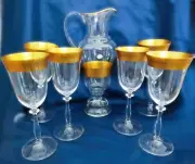 Czech bohemia glass - Wine set 6+1 decorated gold