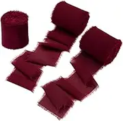 Doris Home Handmade Fringe Chiffon Silk-Like Ribbon 2" x 7Yd Set of 3 Rolls Ribbons for Wedding Invitations, Bouquets, Gift Wrapping (3 Rolls Burgundy)