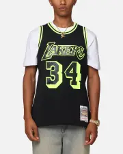 [MITCHELL & NESS] Mitchell & Ness Los Angeles Lakers Shaquille O'neal 'Volt' 1996 Swing Jersey Black/yellow - Size M M Black/Yellow