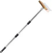 Pizza Oven Brush with Scraper | Long Handle Oven Cleaning Brush with Scraper | Household Cleaning Accessories for Home Kitchen Fryer Cleaning Tools Deck Outdoor Cooking Family Friends Food