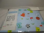 New # Bedtime VARSITY ALL SPORTS Twin Sheet Set ~ Jersey, Flag, Balls, Whistle