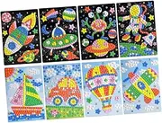 ERINGOGO 8pcs DIY Mosaic Sticker Eva Craft Supplies for Creative Play Includes Astronaut Spaceship Alien UFO Sailing Boat Hot Air Balloon Airplane