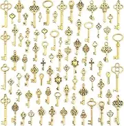 JIALEEY 80 PCS Vintage Skeleton Key Set Charms, Mixed Style Antique Gold Key Set Pendant DIY Charms for Jewelry Making Wedding Party Favors, Zinc, alloy