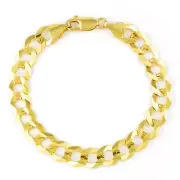 10K Yellow Gold Solid 10mm Concave Curb Cuban Chain Italian Link Men Bracelet 7"