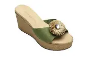 Lindsay Phillips Sage Green DEVON Open Toe Wedge Heel Linen SNAP Slide
