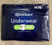 Reassure Adult Under Briefs Diapers Unisex 16 Ct Overnight Sz L 36-50” NEW