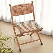 Folding Chair Foldable Stool, Rattan Collapsible Chair, Home Portable Folding Stool with Metal Frame for Porch Backyard Garden Balcony(Brown,Large)