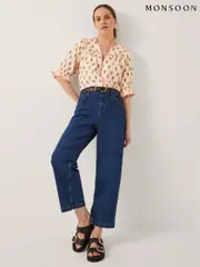 Monsoon Natural Laurie Floral Print Jersey Top (W70546) | $113