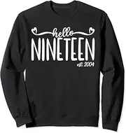 [X.Style] Hello Nineteen Est. 2004, 19 Years Old, Girls 19th Birthday Sweatshirt ds1181 Sweater (XL) Black