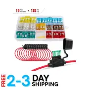 150 Pcs Automotive Blade Fuse Kit - 120 Fuses & 10 Inline Holder Pack - 32V