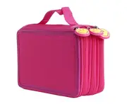 Large Capacity 3 Layer 52 Holes Student Pen Pencil Storage Zipper Case Holder-Hot Pink