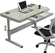 Sit Stand Desk Stand Up Desk Adjustable Height Home Learning Lifting Standing Desk with Drawer, Large Capacity Tempered Glass Computer Desk for Office, Easy to Install(White)