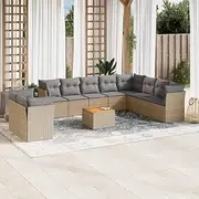 11 Piece Garden Sofa Set with Cushions Beige Poly Rattan Patio Bar Sets
