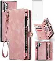 Asuwish Phone Case for Samsung Galaxy Note 10 Plus Glaxay Note10+ 5G Zipper Wallet Cover with Glass Screen Protector and Flip Card Holder Cell Gaxaly Note10 + Notes 10+ Ten Not S10 10Plus Women Pink