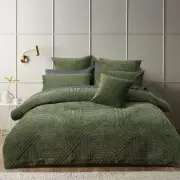 NNEDSZ Bianca Navarro Olive Soft Velvet Geometric Quilt Cover Set Super King