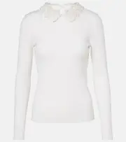 [Carolina Herrera] Carolina Herrera Embellished ribbed-knit wool top AU 16 white