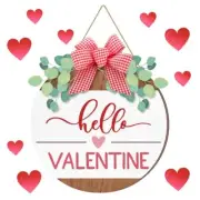 Happy Valentine's Day Sign for Front Door 12 Inches Wood Red Pink Round Bowtie