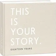 mintkind Baby Memory Journal - 18-Year Milestone Keepsake Book in Beige Linen, Baby Gift Photo Album with Thick Paper and Easy Yearly Entries