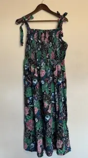 Grace Karin 2X Plus NWT Floral Smocked Midi Dress Resort Sundress Cotton Linen
