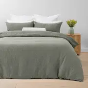 Waffle Micro Cotton Quilt Cover Set - Double Bed, Forest