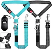 Dog Seat Belt Harness for Car, 3 in 1 Pet Dog Car Seatbelt Leash, Retractable Restraint Secures to Vehicle Headrest & Adjustable, 2 Pack,Black and Lake Blue