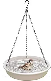 12 Inch Hanging Bird Bath, Bird Feeder and Drinking Fountain with Hook and Chain for Outdoor Garden Yard Patio