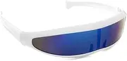 Cyclops Sunglasses, Futuristic Glasses Narrow Color Mirrored Lens Novelty Cool Glasses for Party Cosplay Robot Space Costume, Yellow/Blue