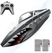 Shark RC Racing Boat for Kids & Adults,2.4GHz High Speed Remote Control Boat W/ Dual Battery 50 Min Runtime,Waterproof,Fast Remote Control Toy Gift Kids 8-12, Ideal for Pools & Lakes,Realistic Grey
