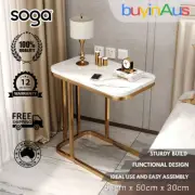 SOGA 30x50cm White Ceramic Sofa Gold Metal Legs Side Square Mini Table